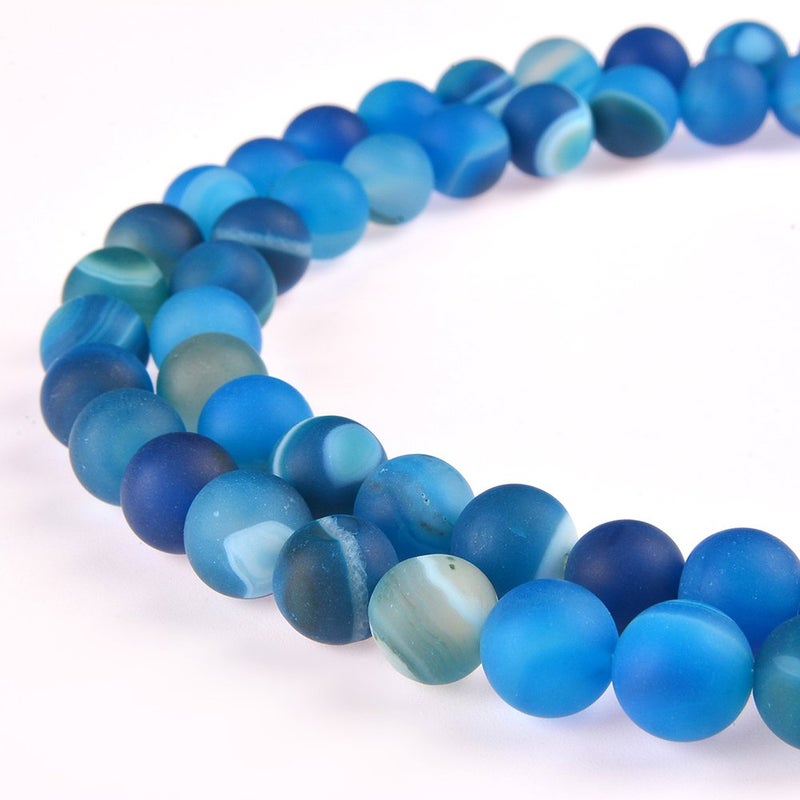 PLTbeads Natural Gemstone Loose Beads Matte Approxi 15.5 inch DIY Bracelet Necklace for Jewelry Making (6mm  Matte Blue Stripe Agate) - Image 1